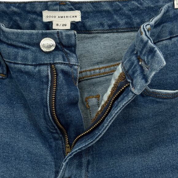 Good American Palazzo Jeans SZ 8 29 Womens Blue Raw Hem Flare Cropped Stretch - Picture 9 of 11